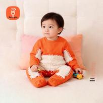 Babyprints Mop tipo kūdikio ropojimo kostiumas su rankų ir kojų dangteliais 90cm oranžinė