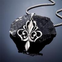 Vintage Norse Rune Necklace for Men Stainless Steel Viking Cross Amulet Pendant Original Design Jewelry Fleur de Lis Charm