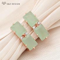 Fashion Rose Gold Color Rectangle Crystal Drop Earrings Cubic Zirconia Eardrop For Women Wedding Elegant Jewelry