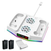 Cooling Stand & Charging Station for Xbox Series S with RGB Light, Fast Charger Accessories with 2*1400mAh Rechargeable Batteries, Headphone Hook 19.6*15.4*4cm balta