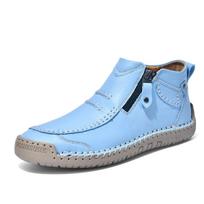 Nauji Klasikiniai Rankų Darbo Odiniai Moteriški Batai Su Užtrauktuko Dizainu Lauko Sportbačiai Laisvalaikio Plokščiapadžiai Moteriški Darbo Batai Ankle Boots 36 mėlyna