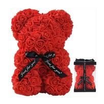 1pc Rose Bear Artificial Foam Flowers Bear Romantic Creative Gifts For Valentines Day Anniversary Wedding Birthday with Box raudona