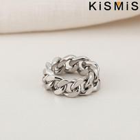 Men's Stainless Steel Cuban Link Chain Ring Finger Jewelry Male Accessories Fashion Trendy