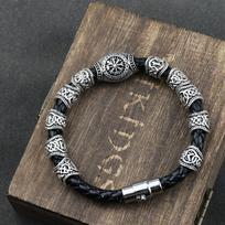 Norse Runes Bracelet Viking 15Pcs Beads Vegvisir Compass Amulet Viking Bracelet Slavic Accessories 19cm