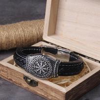 316L nerūdijančio plieno vikingų Vegvisir kompaso pakabukas odinė apyrankė vyrams Odino simbolio papuošalas 21cm