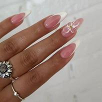 New hot-selling 24 pieces manicure 3D three-dimensional classic white French flower long almond wearing nail piece Free jelly glue + rubbing strips