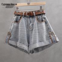 Women's High-Waist Wide-Leg Denim Shorts L šviesiai mėlyna spalva
