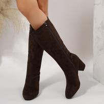 Rudens Žiemos Suede Moteriški pusilgio batai Šoninis užtrauktukas Storas kulnas Madingi Bottes Femmes Biuro Moterys Botas Altas Elegantiški 35 brown