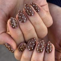 Brown Wear Nail White Polka Dots Hot Selling Nail Art Nail Pieces Almond Nail Pieces