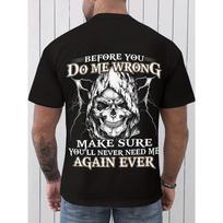 European Size Men' Grim Reaper Skull 'Before You Do Wrong' Threatening Slogan T-Shirt - Edgy Polyester Crew Neck Tee with Non- Fabric,Short Sleeve Top 2XL juoda