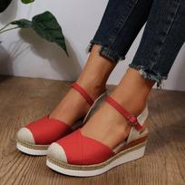 Uždarų pirštų pleištai Žemi platforminiai sandalai Moteriški Vasariniai Sagtis Dirželis Madingi espadrilės Kulno dirželis Slingback sandalai 36 raudona