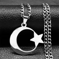 Turkiškas nerūdijančio plieno žvaigždės ir mėnulio pakabukas su grandinėle vyrams Kaklo papuošalų aksesuarai Vyriškas sidabras