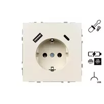 Kištukinis lizdas MODERN, su įžeminimu ir USB A+C krovikliu, smėlio sp.