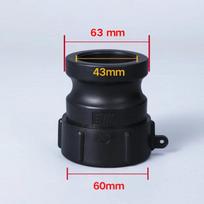 S60*6 IBC talpos adapteris PP medžiaga Camlock jungtis, C tipo, 64 mm vidinė Camlock jungtis X 1  1.5'' 2  žarnos antgalis raudona