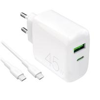 Usb-c Usb-a Pd Tinklo įkroviklis Su Usb-c 45 W Kabeliu - Baltas