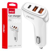 Automobilinis įkroviklis 2x USB-A + USB-C 38W 12/24V