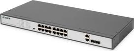 Digitus 16 Port Fast Ethernet PoE Switch, 19 Inch, Unmanaged, 2 Uplinks