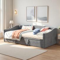 Minkšta sofa-lova 90x200 cm, daugiafunkcinė sofa, ištraukiama, pilkas aksomas, Ominaisuudet:1. Kolmitoiminen muotoilu: Ainutlaatuinen kolmitoiminen muotoilu – muuttuu nopeasti sohvasta (100x210cm) sängyksi (210x190cm) tai sitä voidaan käyttää säilytystilana avoimien laatikoiden avulla.2. Kätevä säilytys: Kaksi tilavaa laatikkoa