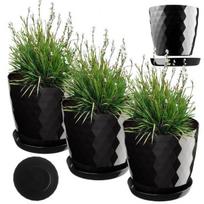 3x gėlių vazonas 16 cm dangtelis + juodas stovas