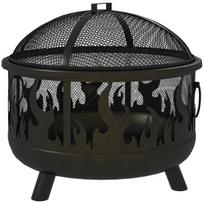 "Outsunny" ugniakuras "2-in-1" su kibirkščių apsauga ir grotelėmis, skirtas sodo BBQ, metalinis, juodas, Ø61x55cm