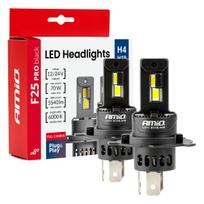 LED žibintų lemputės F25 PRO BLACK FULL CANBUS H4 H19 70W 12V 24V AMIO-04719