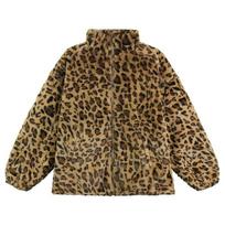 Leopardo rašto striukė Moteriška stovo apykaklė Šilta Parkas Apranga Rudens Žiema Korėjos Moteriška Laisvi Dirbtiniai Kailiai Paltai S