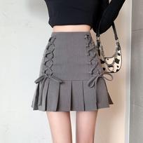 Pleated Mini Skirts Women Lace-up Slim Tender Summer Hotsweet High Waist Simple Girlish Preppy Style Fashion All-match Faldas S juoda