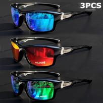3 vnt. Retro vyriški poliarizuoti sportiniai akiniai nuo saulės, patvarus PC rėmelis, TAC lęšiai žygiams, žvejybai, automobilių sportui 3PC Black + Photochromic + Night Vision
