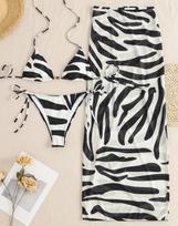 Women's Swimwear Printed Halter Neck Side Long Blouse Bikini Suit Three-piece Beachwear Bathing Suits XS geltona