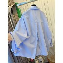 Elegant Blue Striped Long-sleeve Shirt Korean Style Loose Cardiga Women Autumn Collection M mėlyna