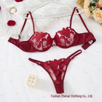 Z Cross-Border Sexy Flower Embroidery Lingerie Set Large