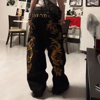 Amerikietiško retro drakono rašto tiesūs džinsai, tūkstantmečio subkultūros mados harajuku hiphopo Y2k kelnės, maišytos džinsinės kelnės S