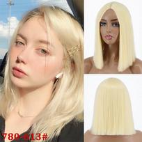 MISS PERUKAS Moteriški trumpi tiesūs vidurinės dalies plaukų perukas Rožinė mėlyna blondinė oranžinė sintetinio pluošto perukas Helovinas Cosplay kasdienis gyvenimas