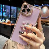 Bling 3D Crystal Holder stovo telefono dėklas, skirtas iPhone 14 13 12 11 Pro max / Samsung S22 S21 S23 Ultra A13 A23 A33 A53 A12 A22 A32 A52 A14 A54 / TPU dangtelis samsung S21fe balta
