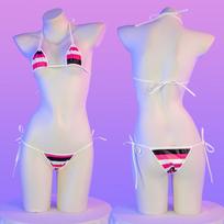 Moteriškas Seksualus Lakinės Odos Dryžuotas Bikini Apatinių Trikotažo Komplektas C2114 One Size mėlyna/balta