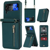 „Samsung Galaxy Z Flip 4 3 Z Flip 4 Z Flip3 5G“ kortelių lizdo laikiklis, piniginė, užtrauktuku, odinis dėklas. Galaxy Z Flip4 juoda