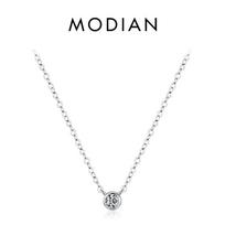 Modian 925 Sterling Silver apvalus 4 mm cirkonio sukraunamas pakabukas aukso spalvos grandinės karoliai moterims, vestuvių papuošalai, dovana sidabras