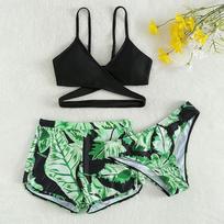 1Rinkinys Vaikiški maudymosi kostiumėlių rašto bikini mergaitėms 130 black