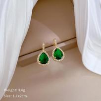 Water Drop Green Zircon Micro-Inlaid Necklace Earrings Set Light Luxury Personality Temperament Earrings Necklace Combination