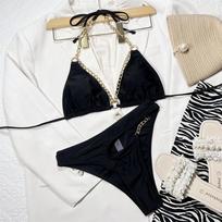 Metaliniai žiedai su apynasriu iškirpti asimetrinis bikinis, moteriškas maudymosi kostiumėlis, moteriškas maudymosi kostiumėlis Dviejų dalių bikinio rinkinys maudymosi kostiumėliui maudytis S juoda