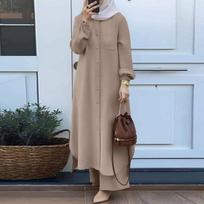 Moteriški musulmonų komplektai Turkija Dubajus Abaya Moteriški marškinėlių komplektas ilgomis rankovėmis Priežastinis kelnių komplektas Moterų kostiumai Abayas IsIamic kostiumai S rožinė
