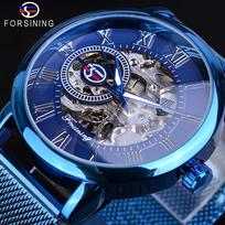 Forsining Retro Fashion Design Skeleton Sport Mechanical Watch Luminous Hands Permatomos tinklinės apyrankės vyrams Populiariausios prekės ženklo prabangos auksinė