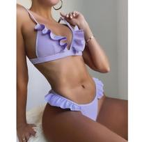 Rauktas bikinis Seksualus bikinio komplektas, moteriškas maudymosi kostiumėlis Tvirtas maudymosi kostiumėlis Moteriškas bikini maudymosi kostiumėlis aukštu juosmeniu maudymosi kostiumėlis S violetinė