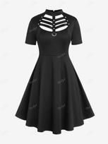Rosegal Gothic D-ring PU odinė plokštės kopėčių iškirpti suknelė 2XL juoda
