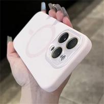 Skysto silikono magnetinis dėklas, skirtas iPhone 16 15 13 14 12 Pro Max, skirtas Magsafe belaidžiam įkrovimui vienspalvis smūgiams atsparus telefono dangtelis iPhone 16 Pro Max balta