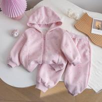 Girls' Pink Rabbit Print Sweater Jacket & Sweatpants Set - Casual Autumn Outfit Size 130