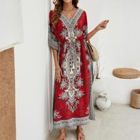 Women's Bikini Sun Kimono Robe Elegant Festival Evening Dress Loose Beach Dress One Size mėlyna