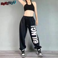 Harajuku margintos tiesios kojos bėgiojimo kelnės Moteriškos Negabaritinės korėjietiškos gatvės apranga Laisvalaikio hiphopo laisvos sportinės kelnės mokyklai S balta