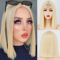 MISS WIG Juodi nėriniuoti priekiniai perukai moterims Trumpas tiesus Bob perukas Kasdieniam dėvėjimui Karščiui atsparus pluoštas Cosplay vakarėlių perukai 30cm