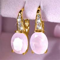 Yunjin, oval moonstone pink earrings, women's hot-selling rose gold crystal earrings, ear jewelry. rožinio aukso spalvos